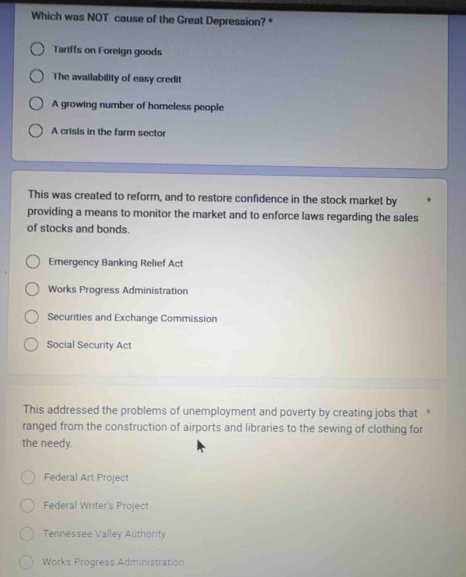 which was not cause of the great depression? * tariffs on foreign goods…