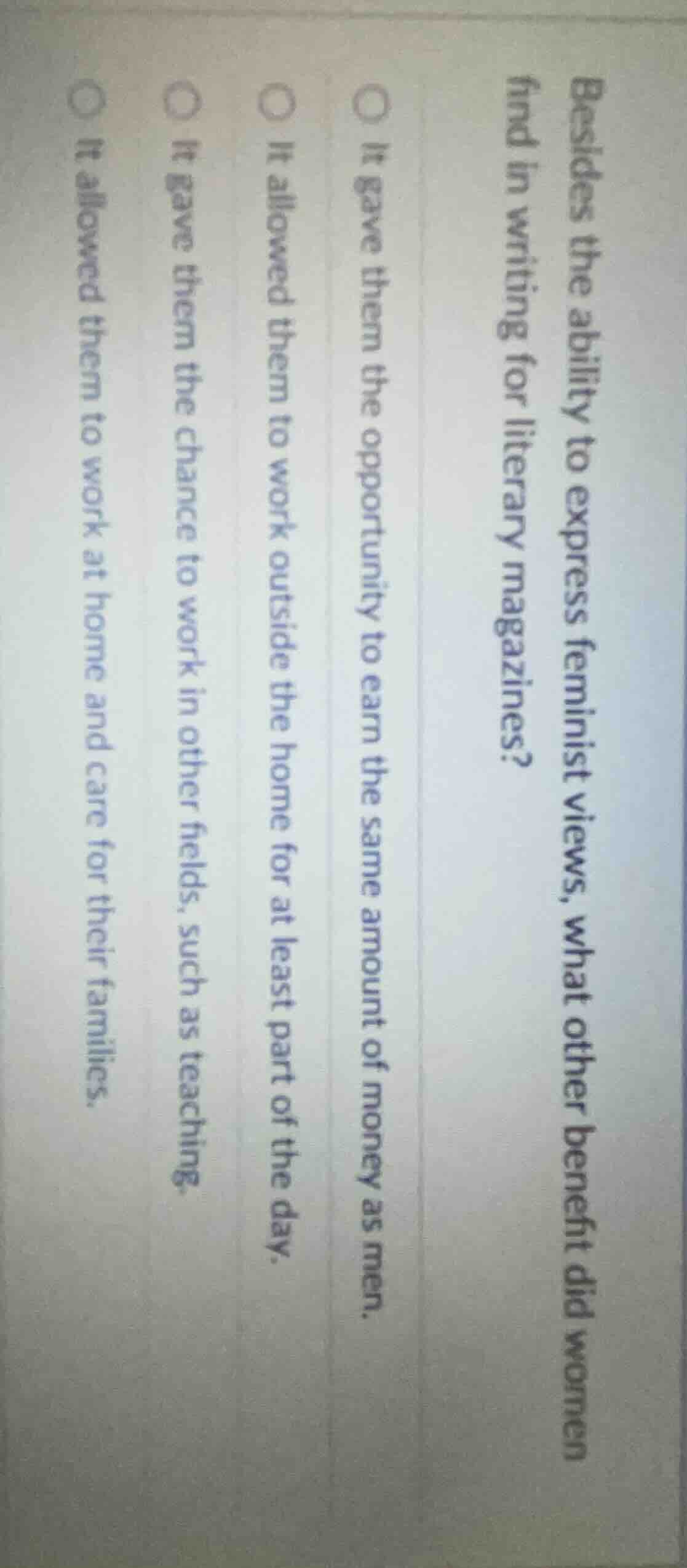 besides the ability to express feminist views, what other benefit did w…