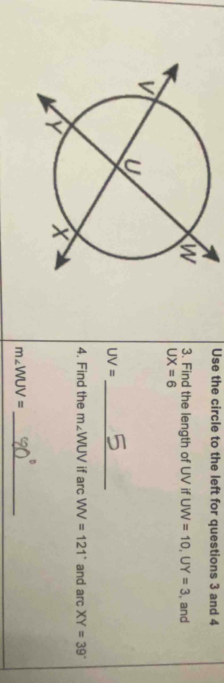 use the circle to the left for questions 3 and 4 3. find the length of …