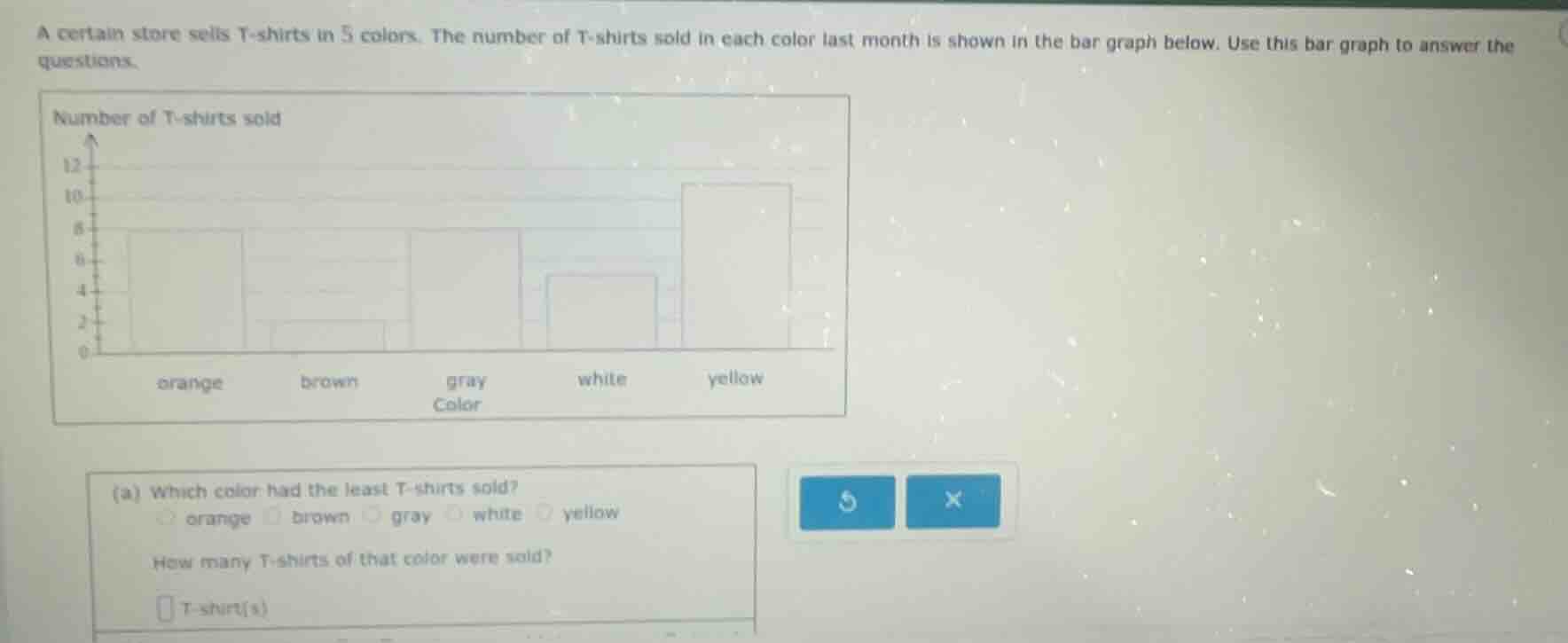 a certain store sells t - shirts in 5 colors. the number of t - shirts …