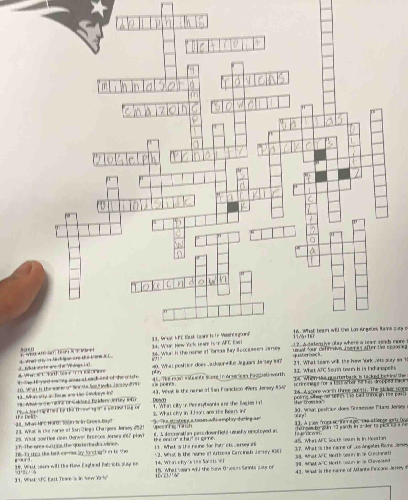 across 3. what afc east team is in miami 4. what city in michigan are t…