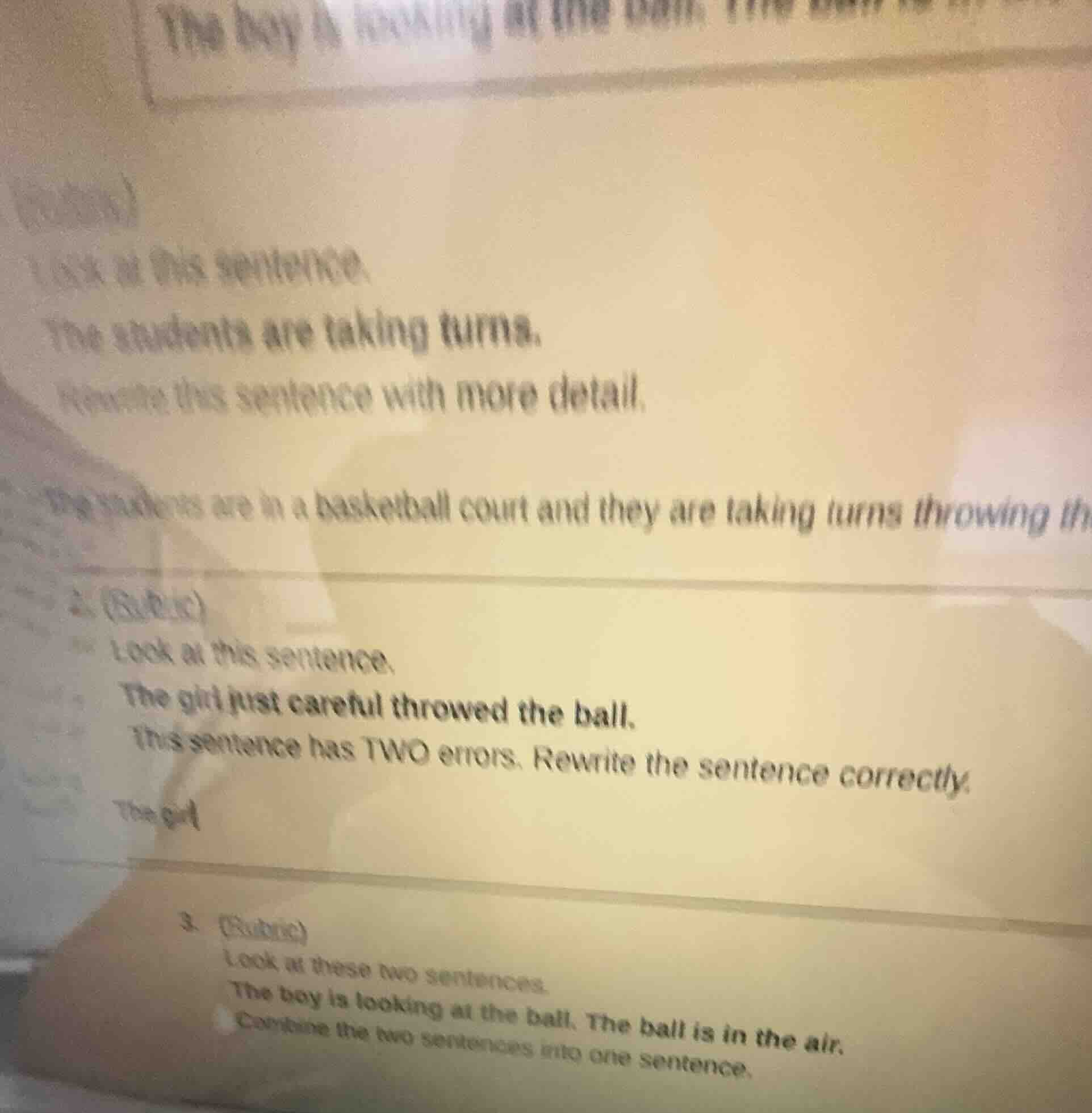 1. (rubric) look at this sentence. the students are taking turns. rewri…