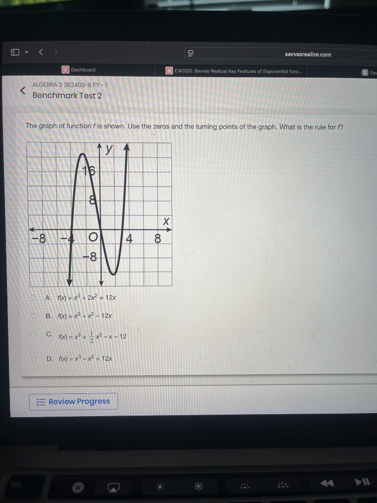 algebra 2 362403 - 6 fy - 1 benchmark test 2 the graph of function f is…