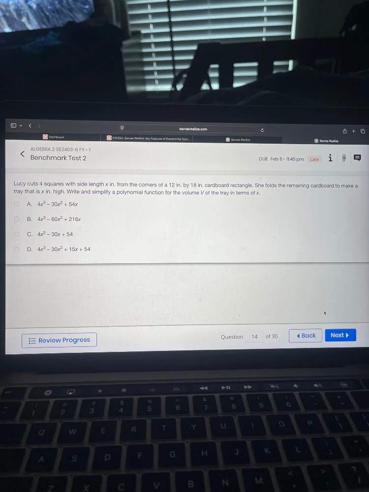 algebra 2 2b2403 - 6 fy - 1 benchmark test 2 due feb 5 - 1:45 pm late l…