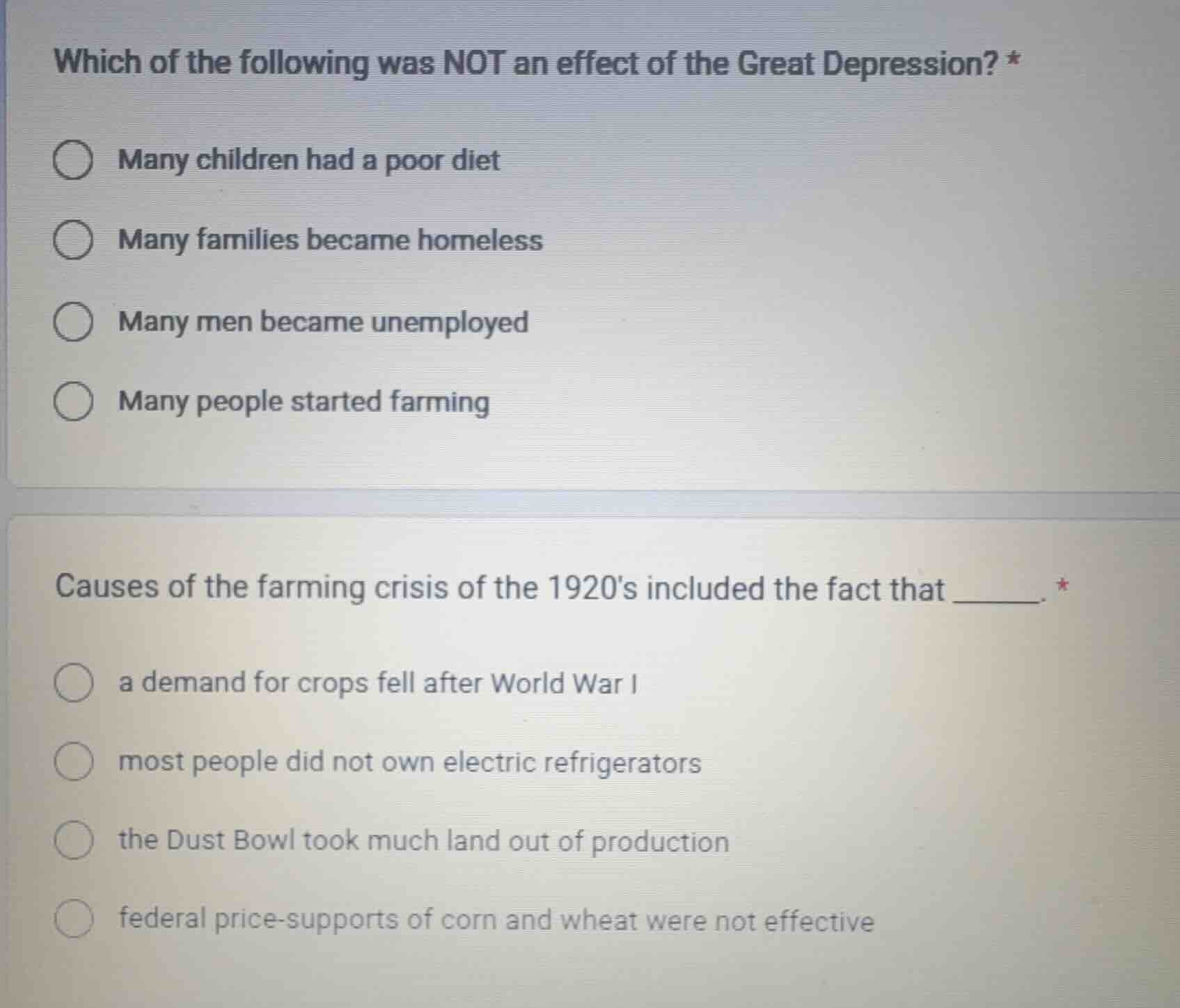which of the following was not an effect of the great depression? * man…