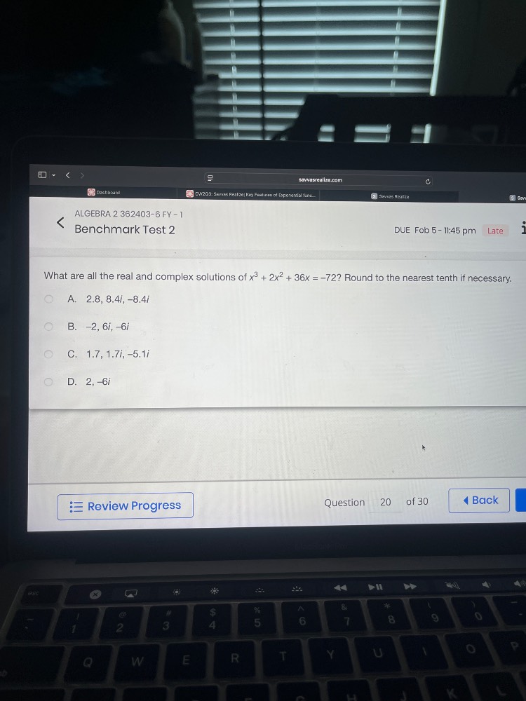 algebra 2 362403 - 6 fy - 1 benchmark test 2 due feb 5 - 11:45 pm late …