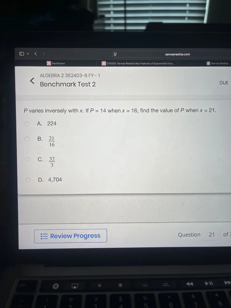 p varies inversely with x. if p = 14 when x = 16, find the value of p w…