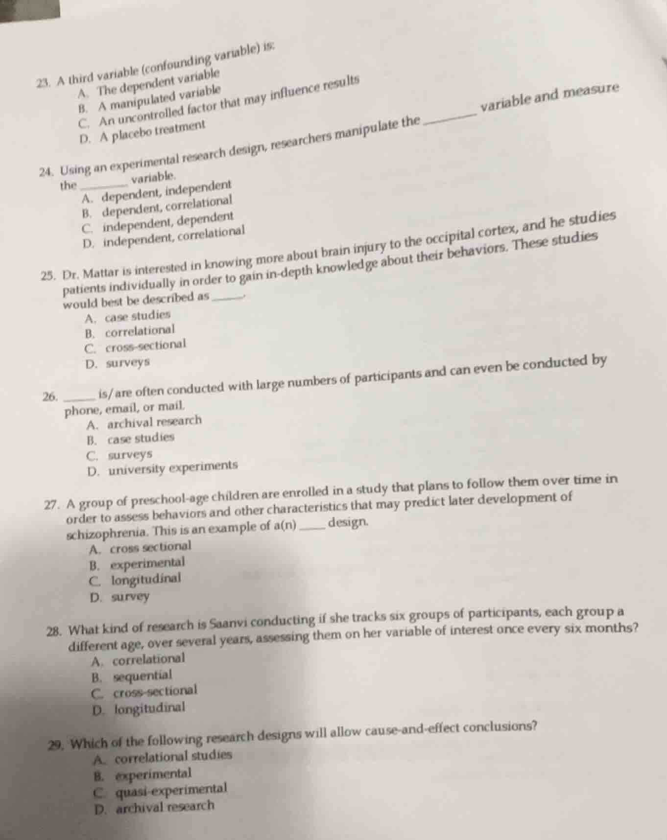 23. a third variable (confounding variable) is: a. the dependent variab…
