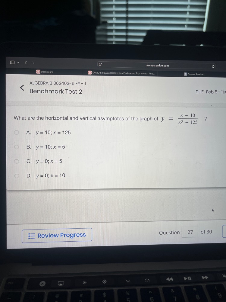 algebra 2 362403-6 fy - 1 benchmark test 2 due feb 5 - 11: what are the…