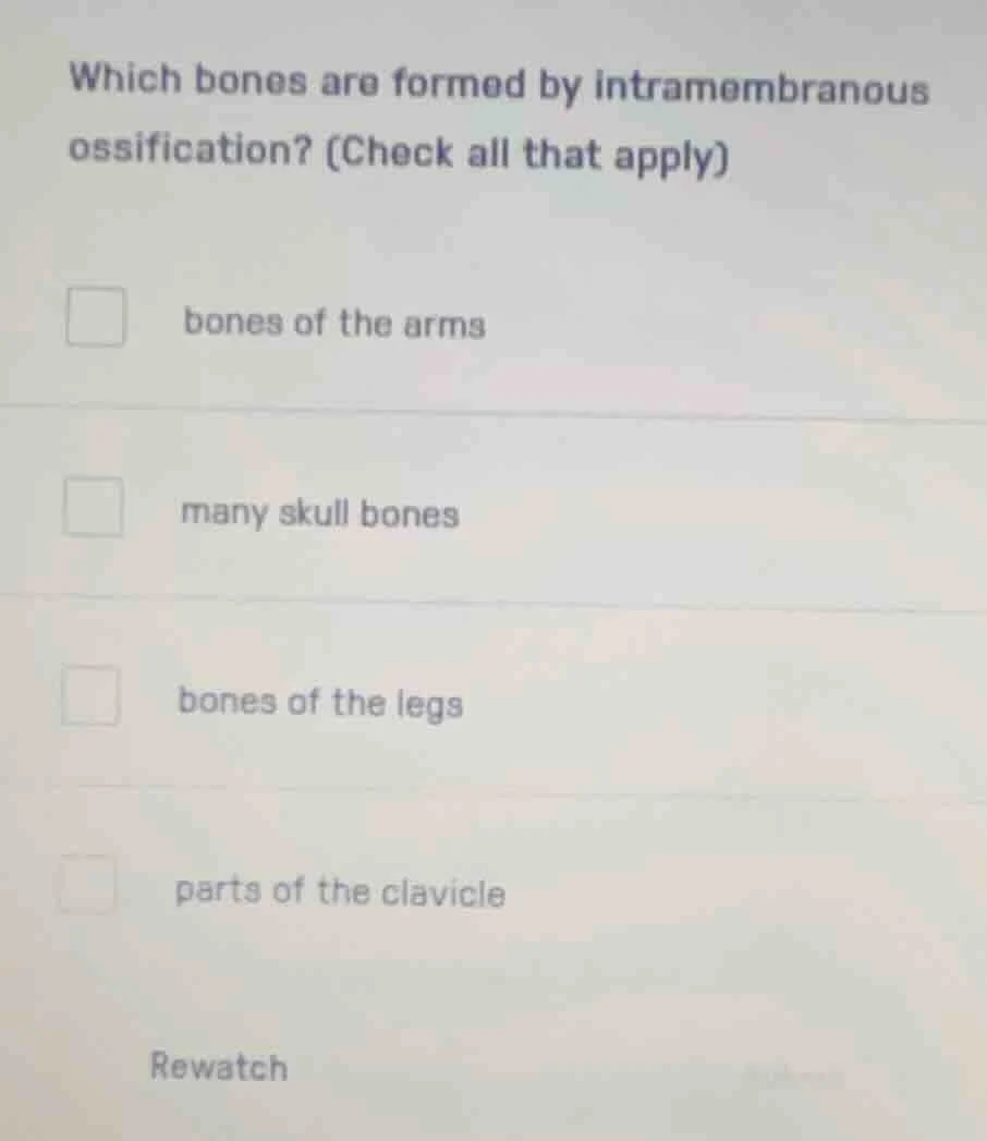 which bones are formed by intramembranous ossification? (check all that…