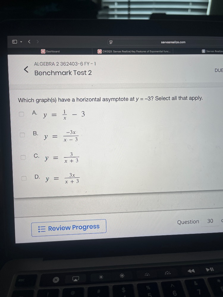 algebra 2 362403 - 6 fy - 1 benchmark test 2 which graph(s) have a hori…