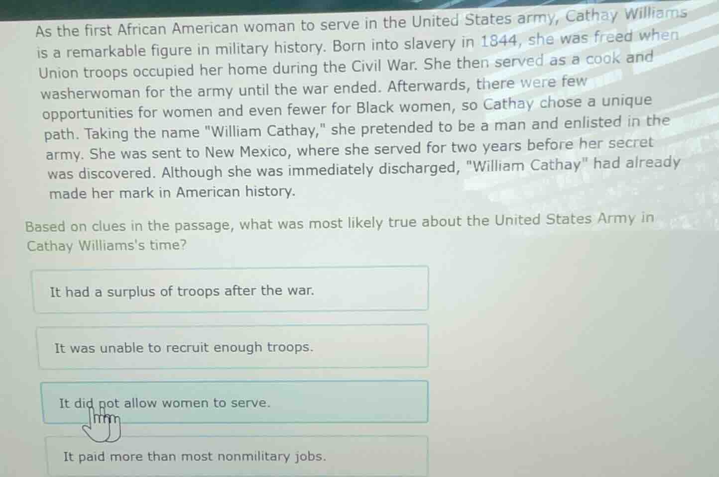 as the first african american woman to serve in the united states army,…