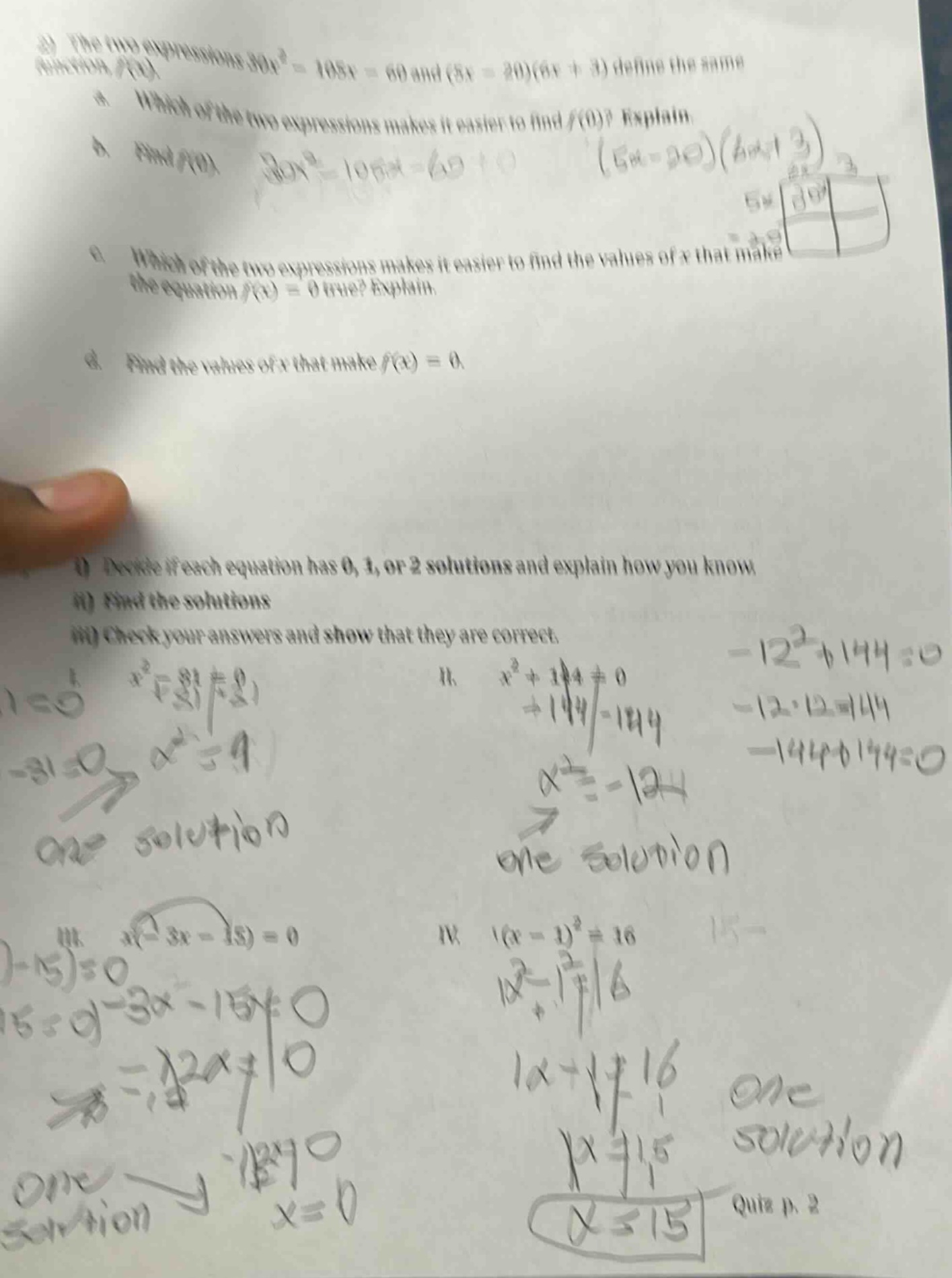 a) the two expressions (30x^{2}-105x - 60) and ((5x - 20)(6x + 3)) defi…