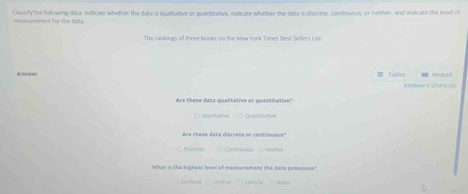 classify the following data. indicate whether the data is qualitative o…