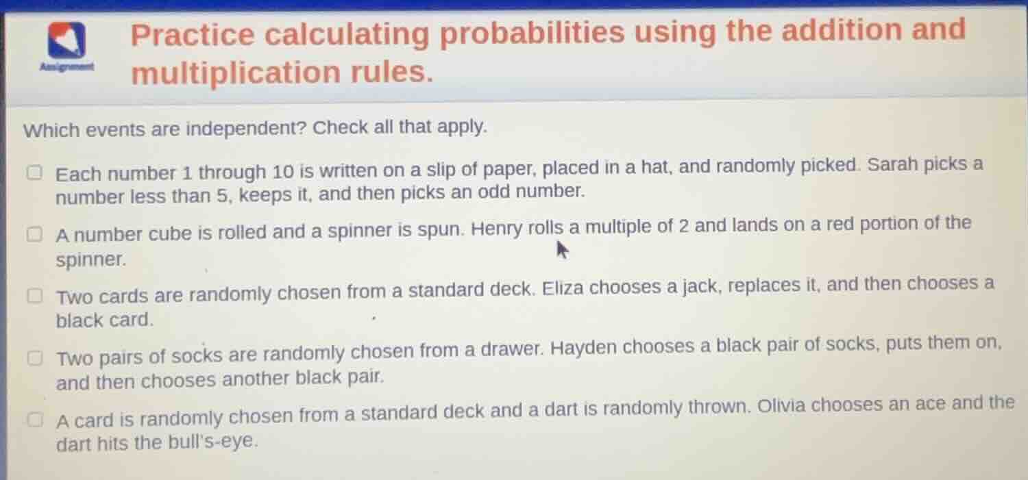 practice calculating probabilities using the addition and multiplicatio…