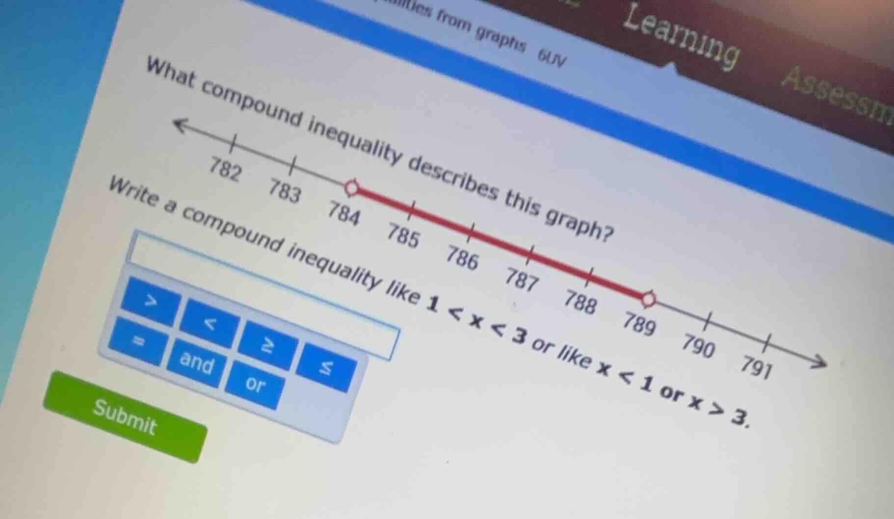 what compound inequality describes this graph? 782 783 784 785 786 787 …