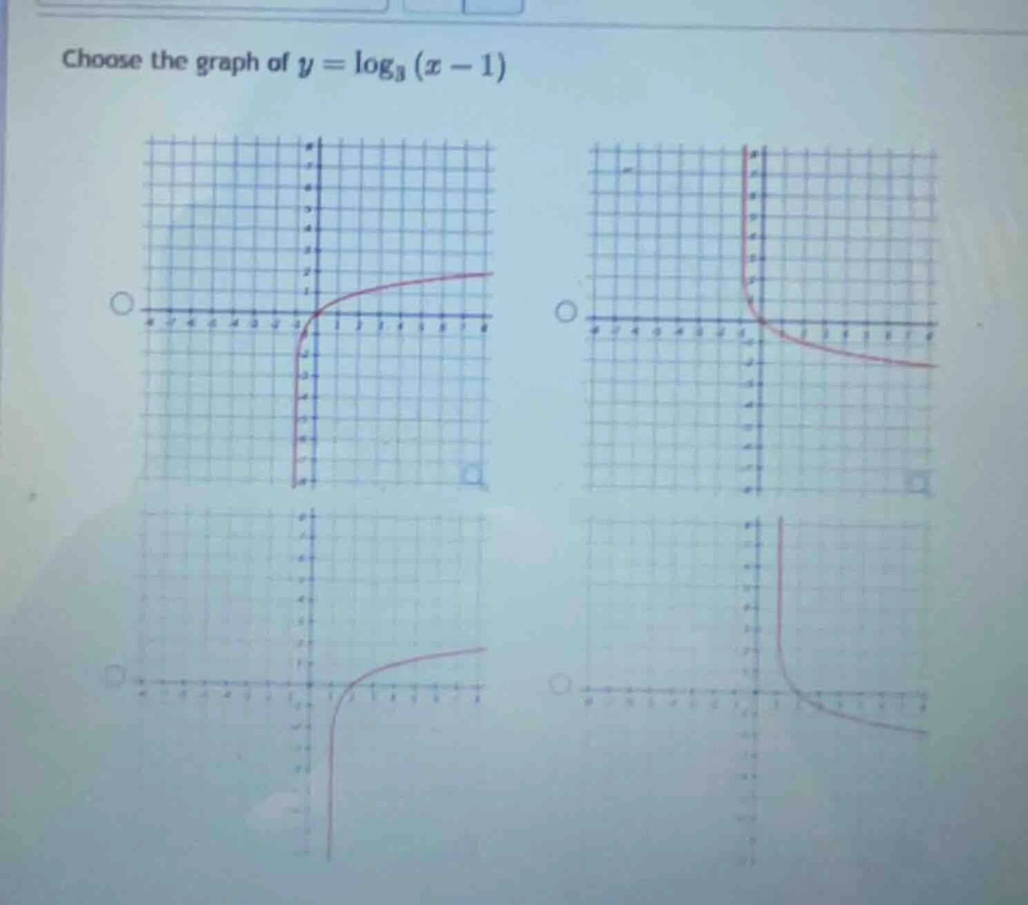 choose the graph of $y = \\log_{3}(x - 1)$