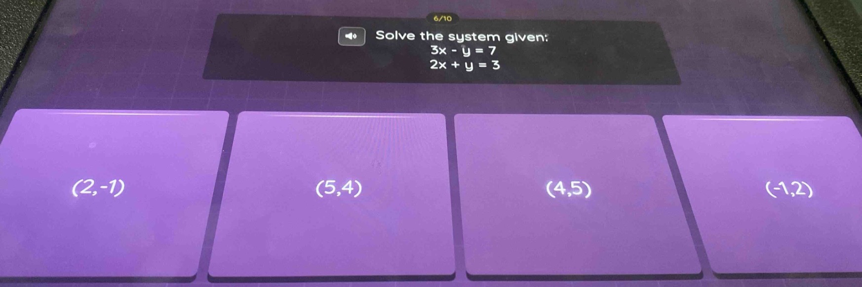 solve the system given: 3x - y = 7 2x + y = 3