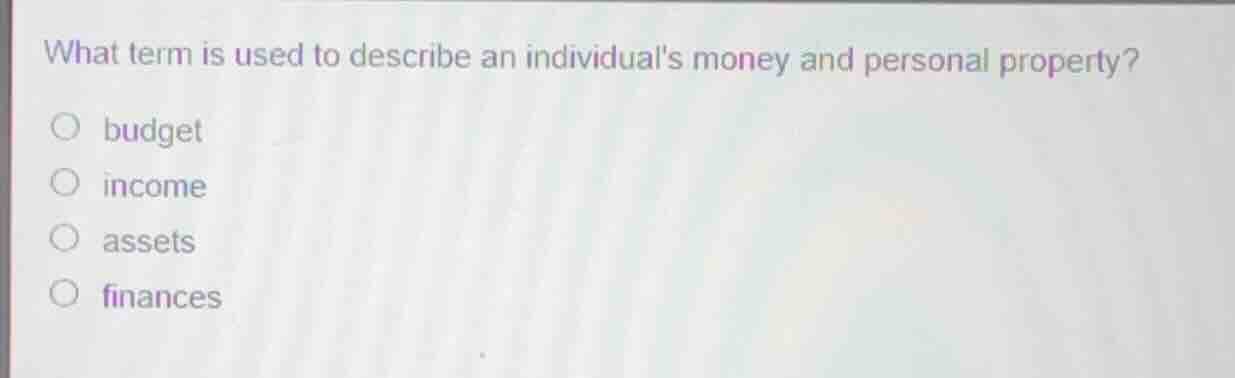 what term is used to describe an individuals money and personal propert…