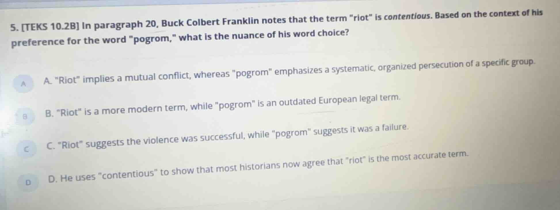 5. teks 10.2b in paragraph 20, buck colbert franklin notes that the ter…