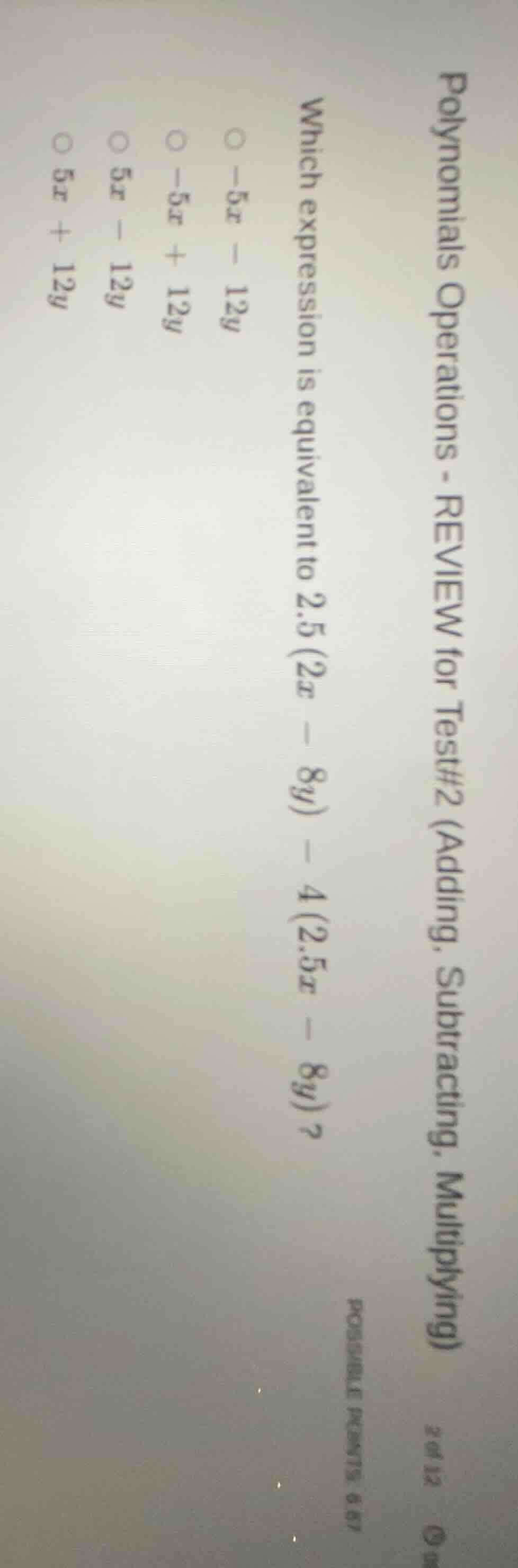 polynomials operations - review for test#2 (adding, subtracting, multip…