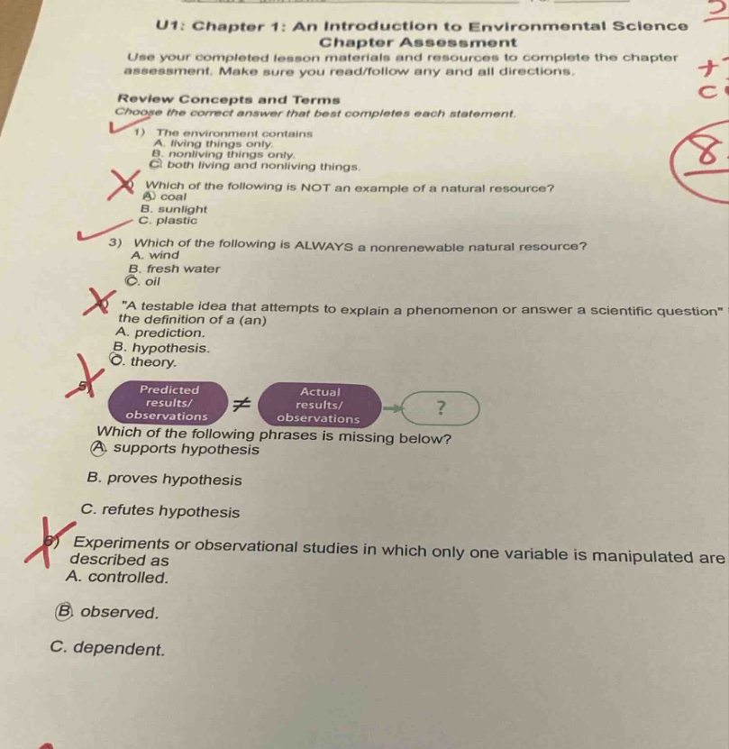 u1: chapter 1: an introduction to environmental science chapter assessm…