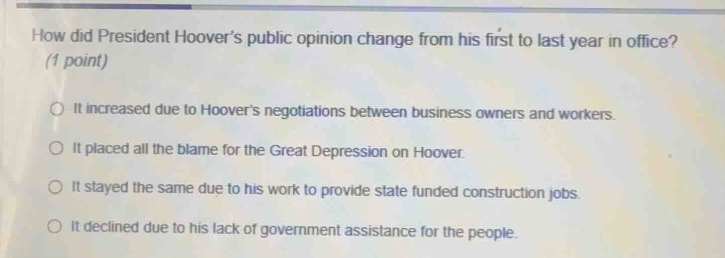 how did president hoover’s public opinion change from his first to last…