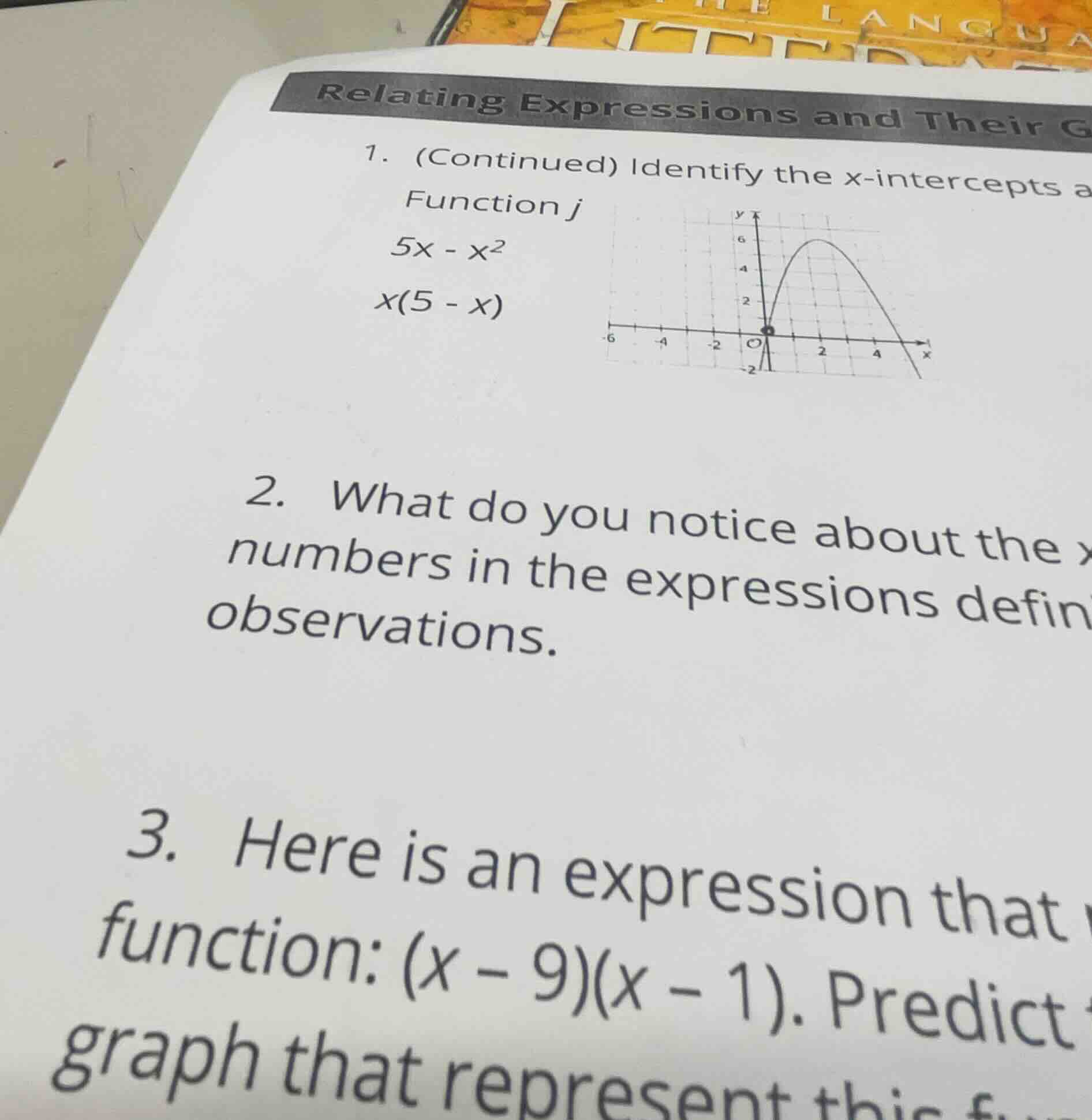 relating expressions and their g 1. (continued) identify the x-intercep…