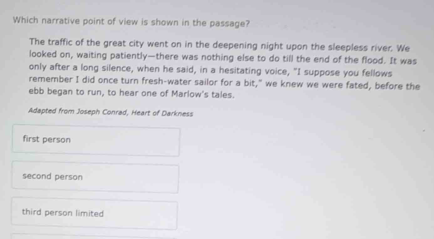 which narrative point of view is shown in the passage? the traffic of t…