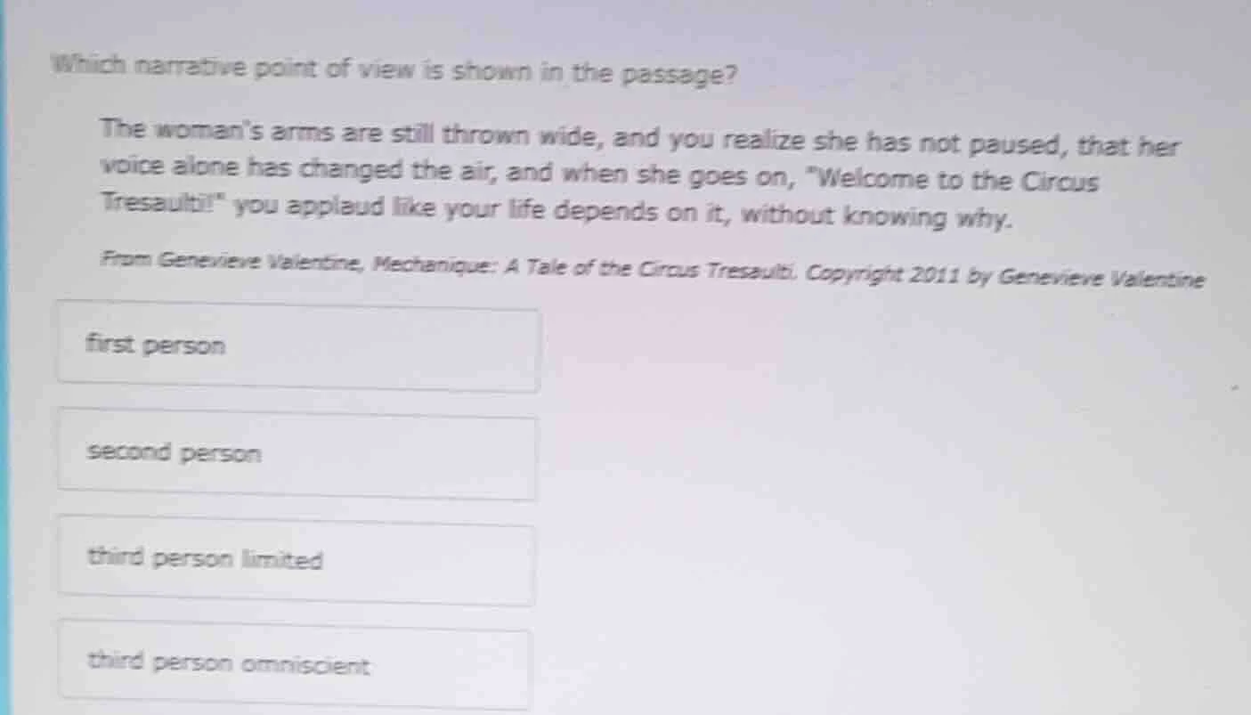 which narrative point of view is shown in the passage? the woman’s arms…