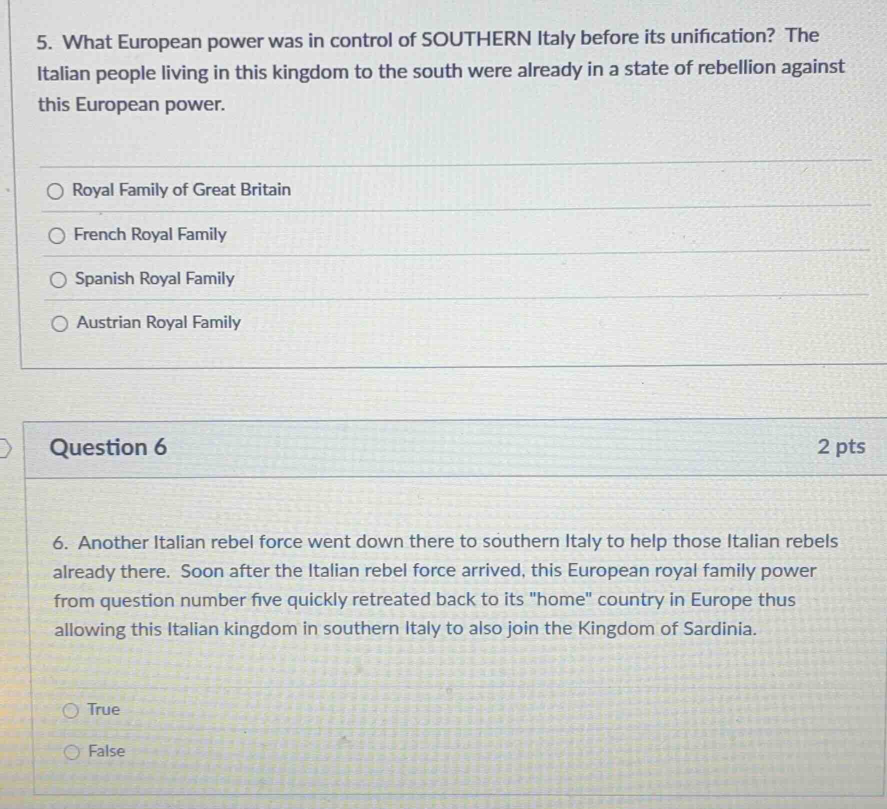 5. what european power was in control of southern italy before its unif…