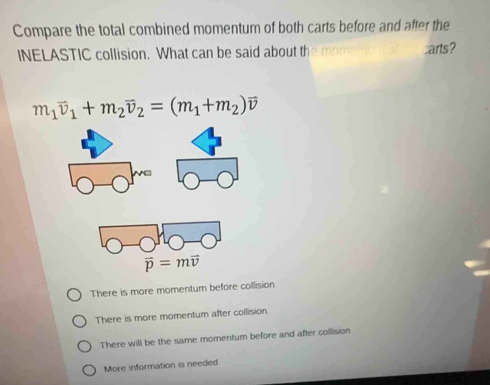 compare the total combined momentum of both carts before and after the …