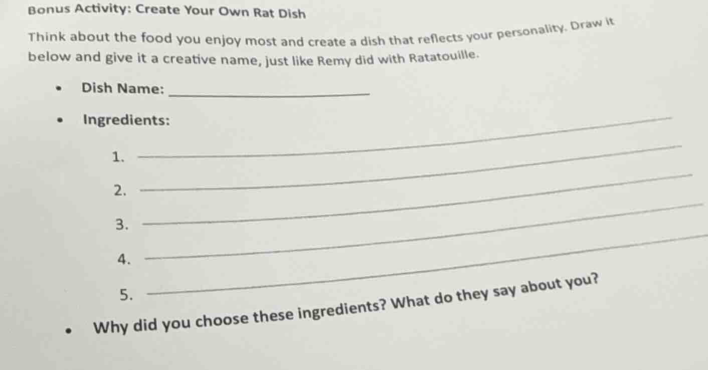 bonus activity: create your own rat dish think about the food you enjoy…
