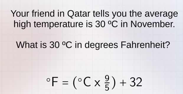 your friend in qatar tells you the average high temperature is 30 °c in…