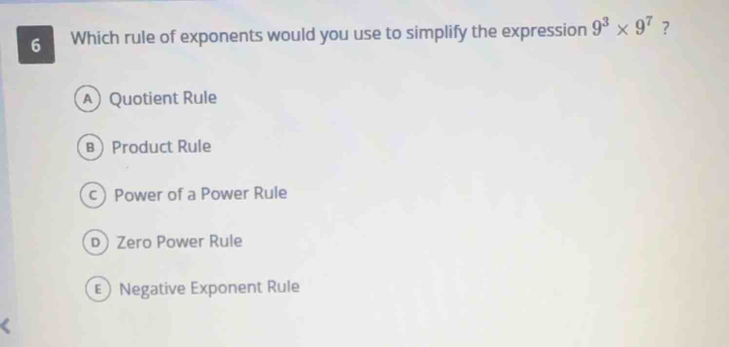 6 which rule of exponents would you use to simplify the expression $9^3…