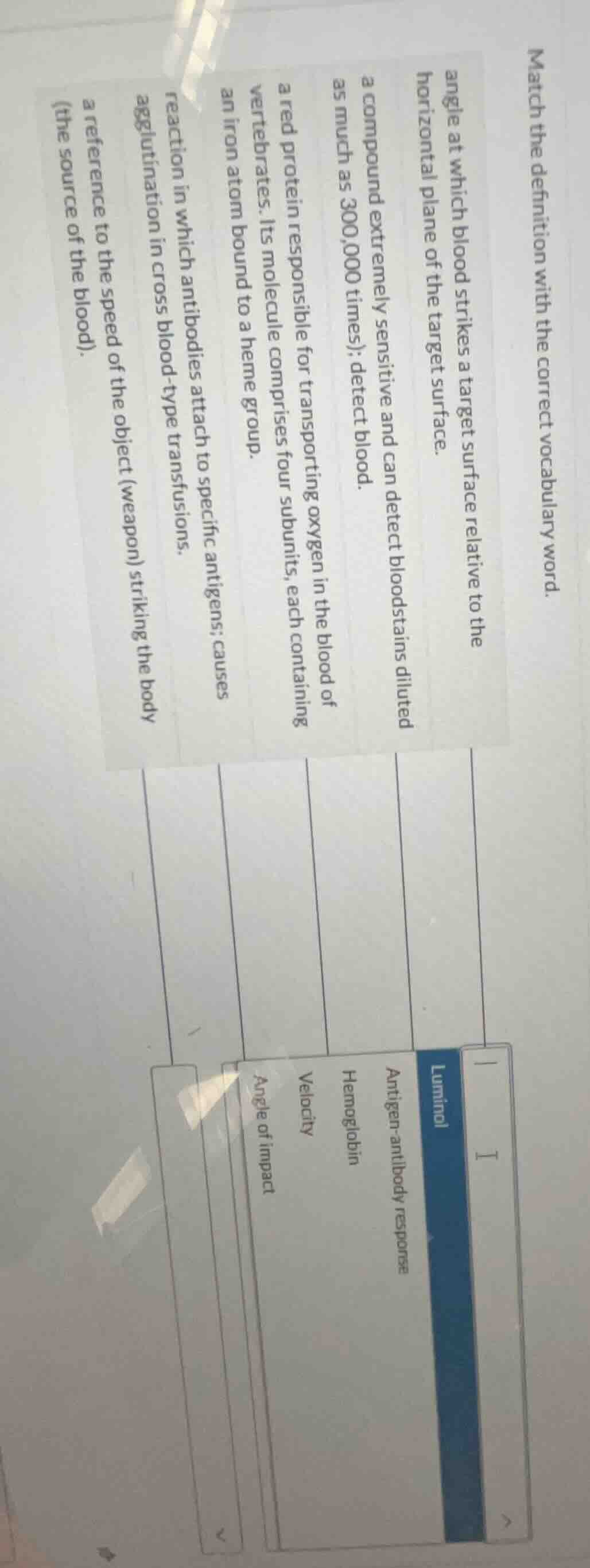 match the definition with the correct vocabulary word. angle at which b…