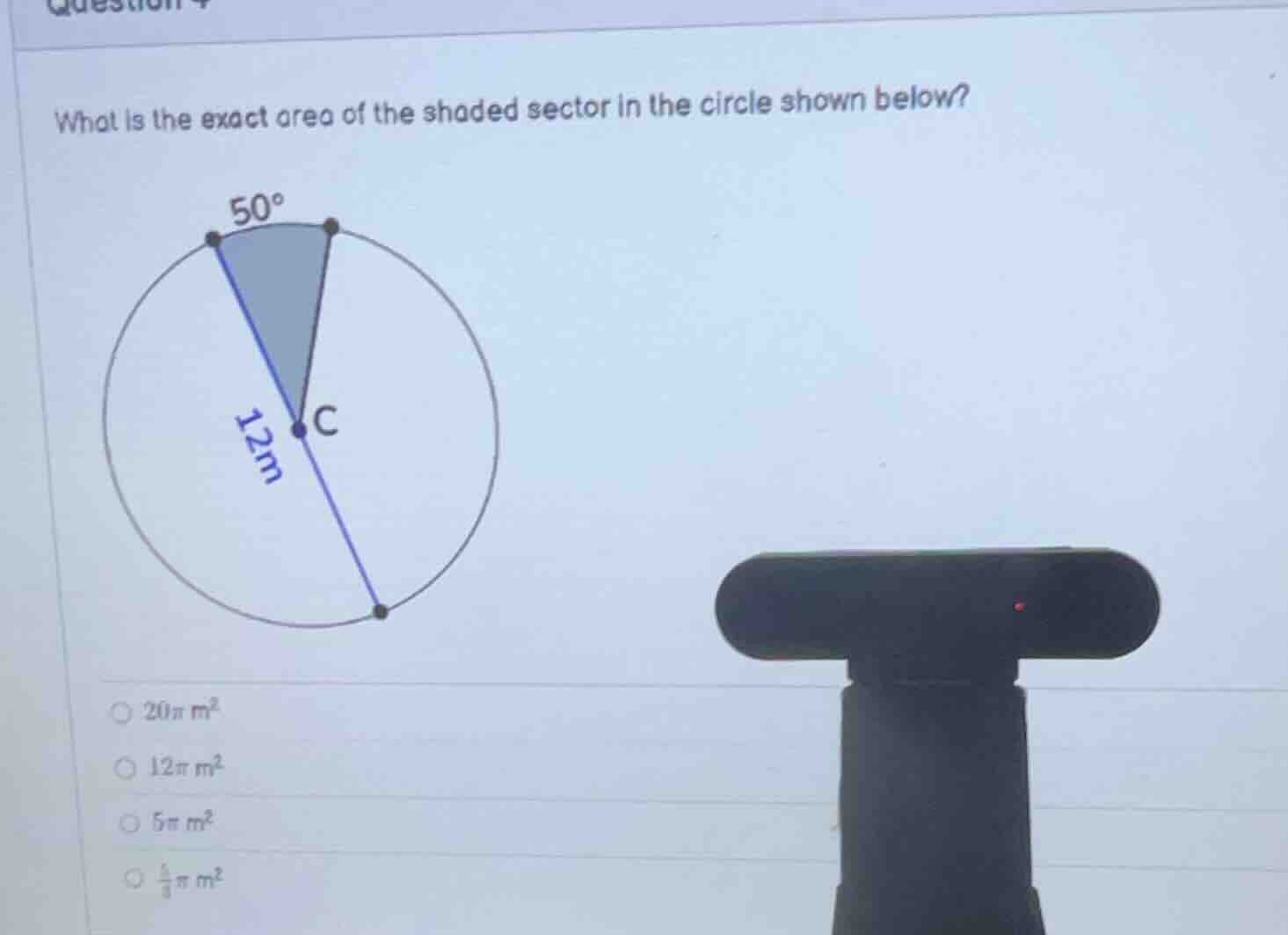 what is the exact area of the shaded sector in the circle shown below? …