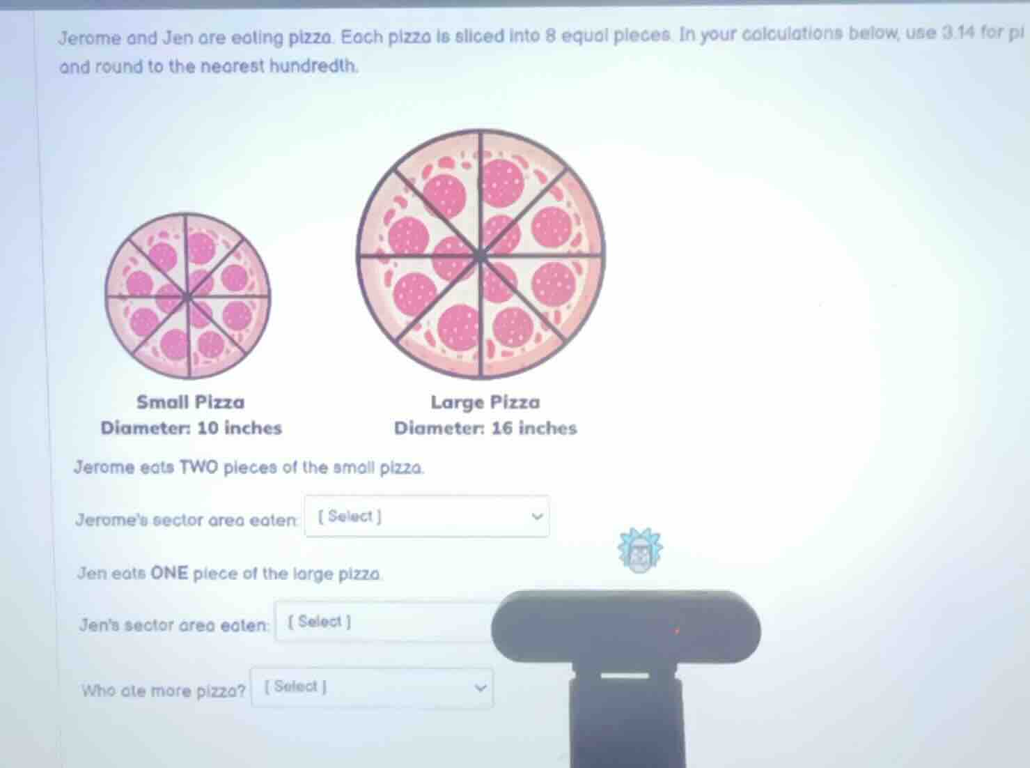 jerome and jen are eating pizza. each pizza is sliced into 8 equal piec…