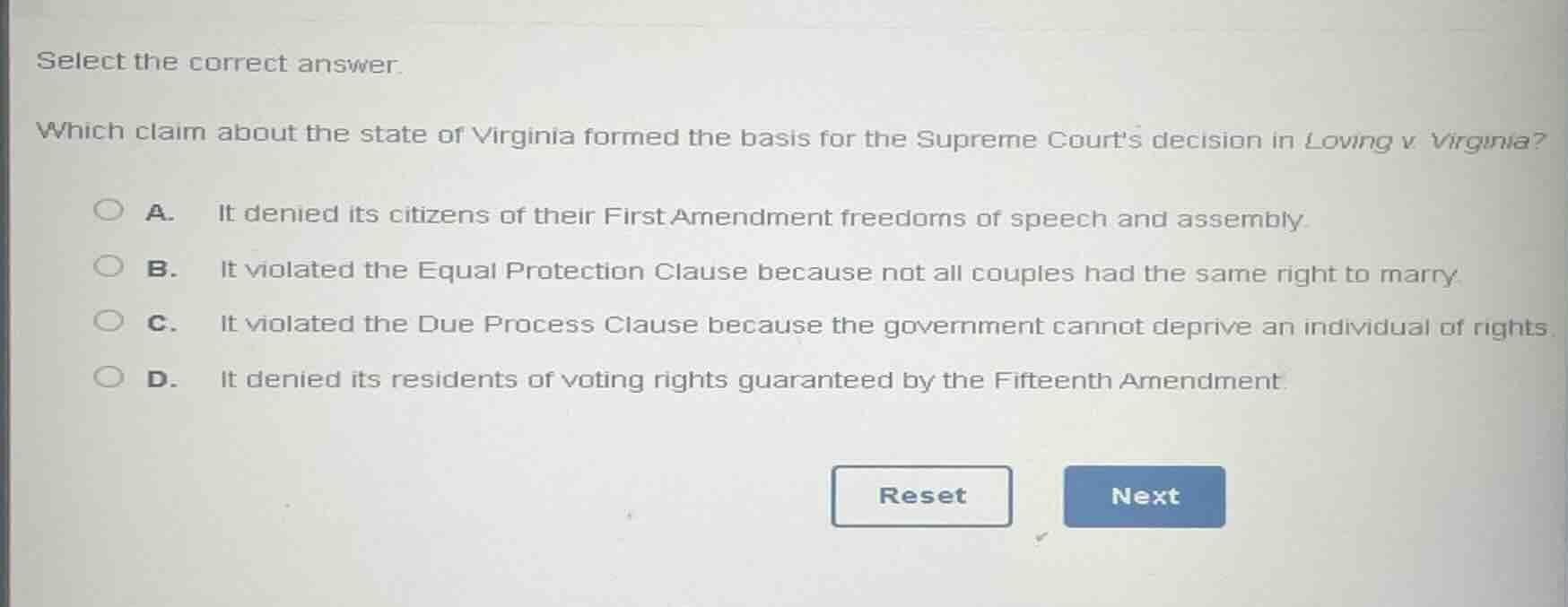 select the correct answer. which claim about the state of virginia form…