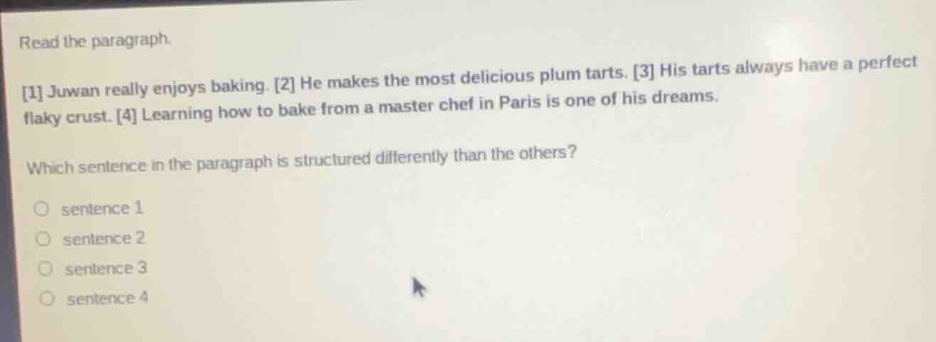 read the paragraph. 1 juwan really enjoys baking. 2 he makes the most d…