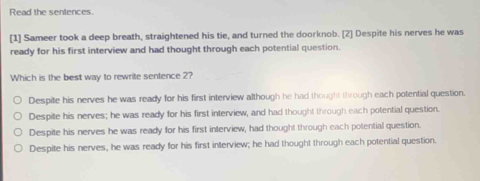 read the sentences. 1 sameer took a deep breath, straightened his tie, …