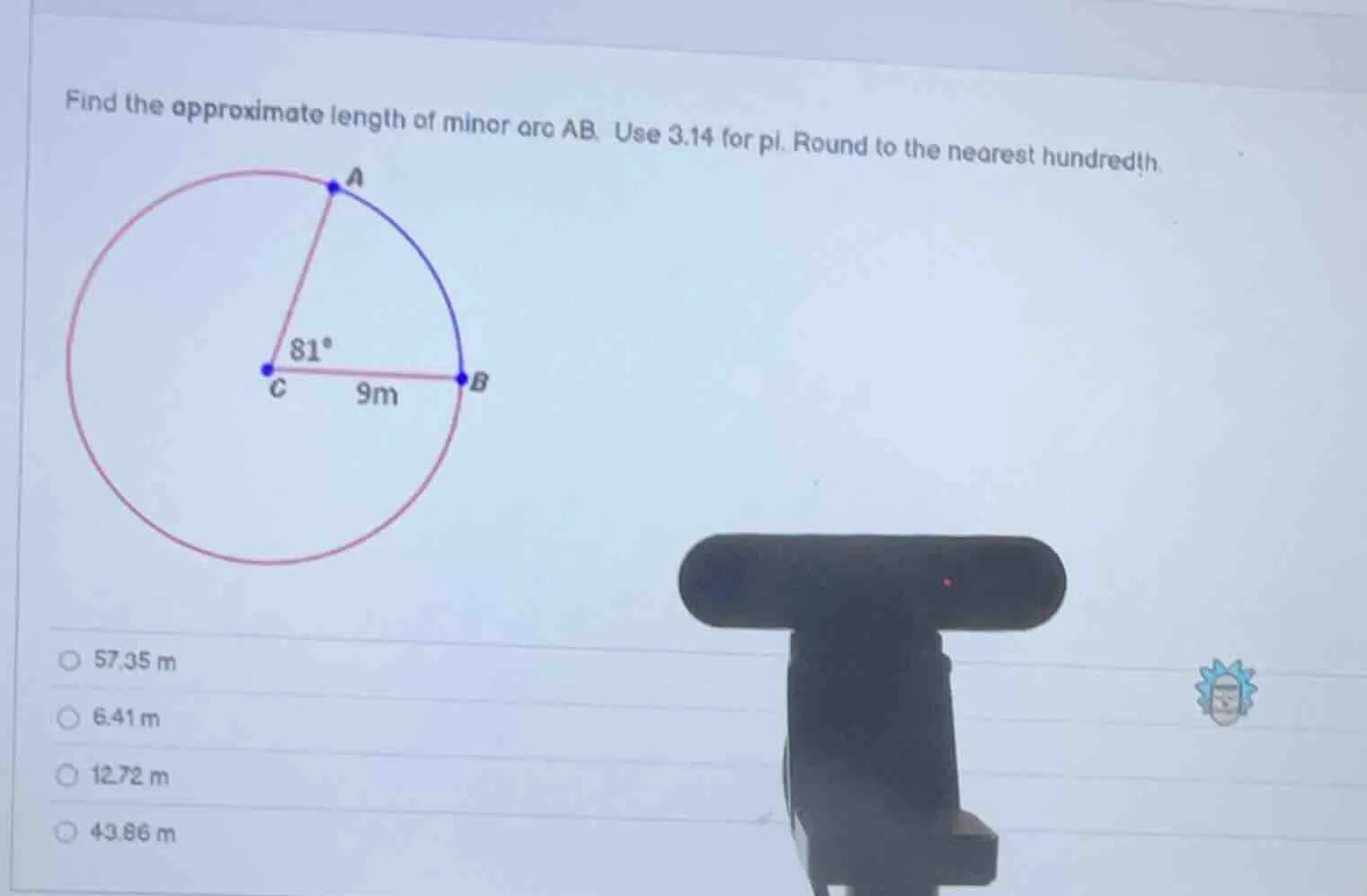 find the approximate length of minor arc ab. use 3.14 for pi. round to …