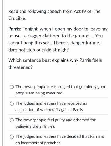 read the following speech from act iv of the crucible. parris: tonight,…