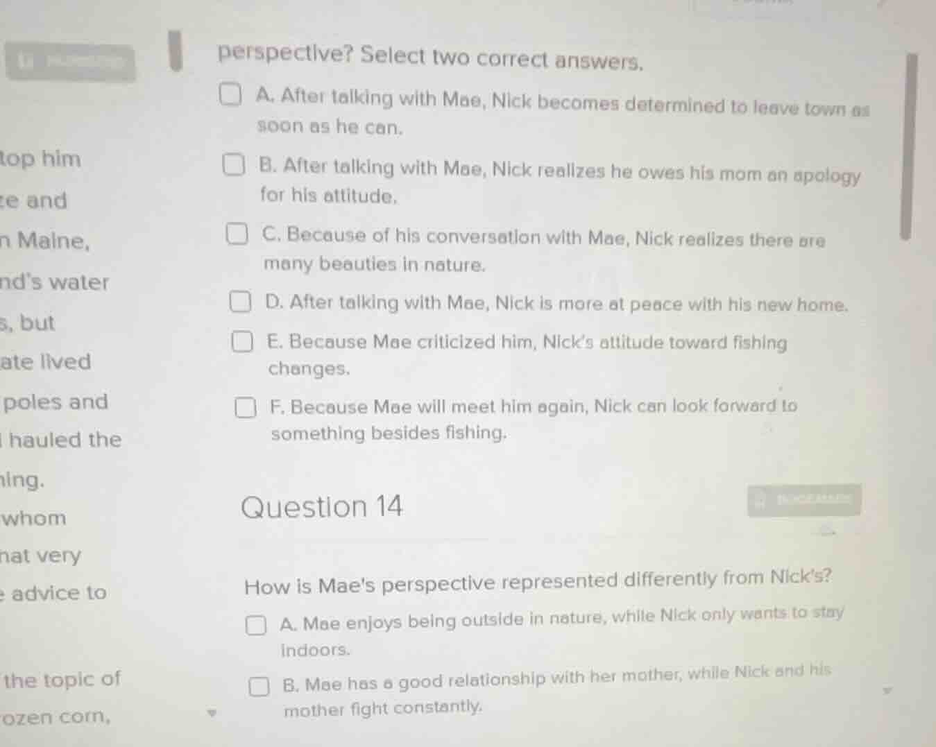 perspective? select two correct answers. a. after talking with mae, nic…