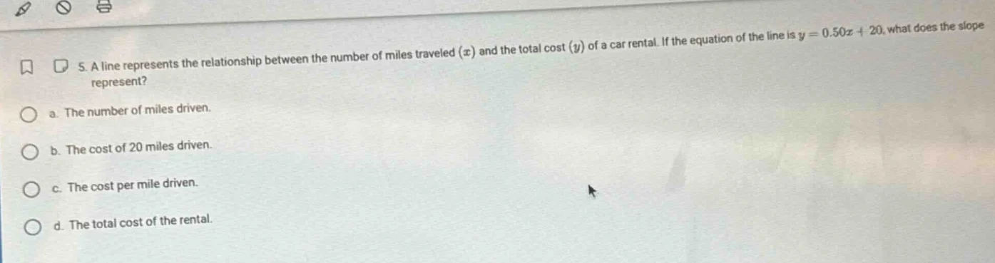 5. a line represents the relationship between the number of miles trave…