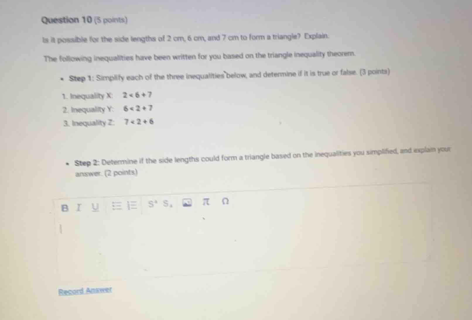 question 10 (5 points) is it possible for the side lengths of 2 cm, 6 c…