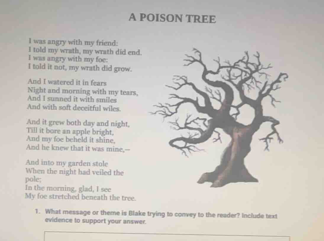 a poison tree i was angry with my friend: i told my wrath, my wrath did…