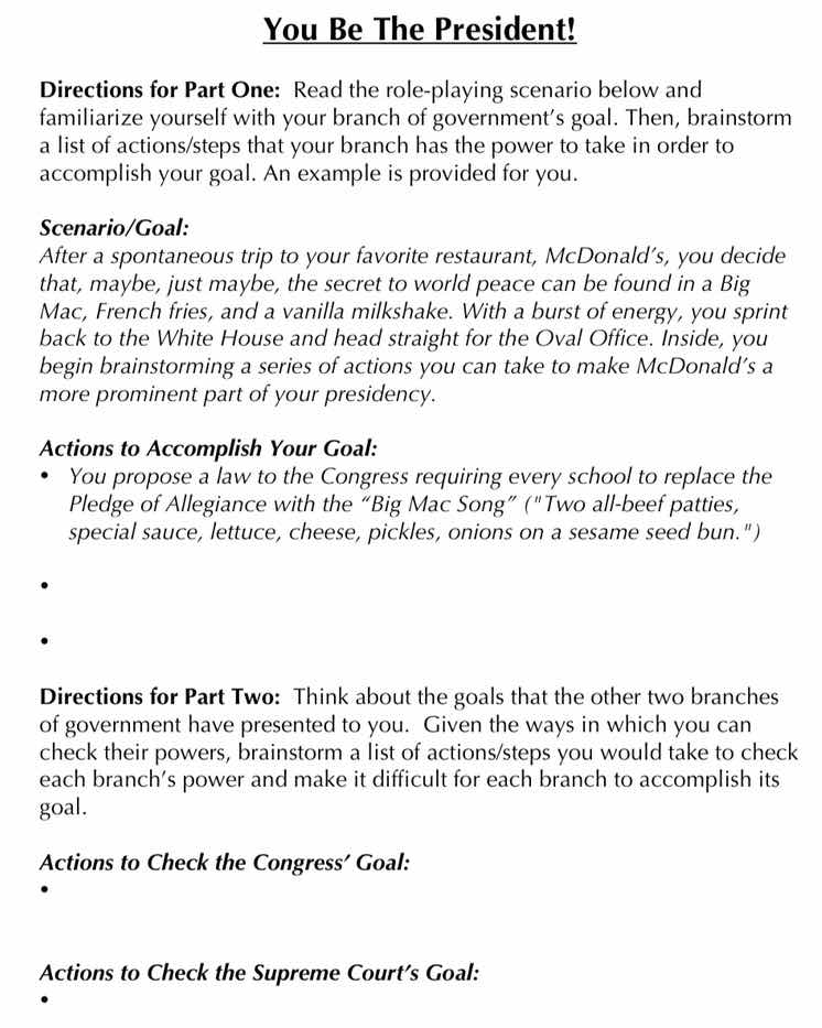you be the president! directions for part one: read the role - playing …