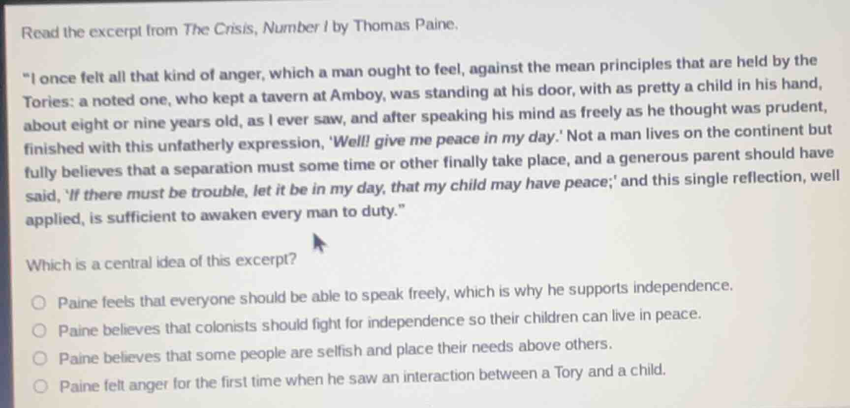 read the excerpt from the crisis, number 1 by thomas paine. \i once fel…