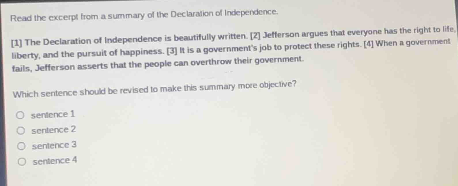 read the excerpt from a summary of the declaration of independence. 1 t…